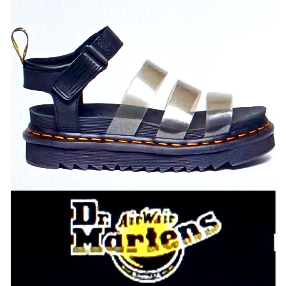 NEW Dr Martens Blaire Jelly Clear Glitter Strap Blk  Platform Sandals US 8 - Picture 1 of 11
